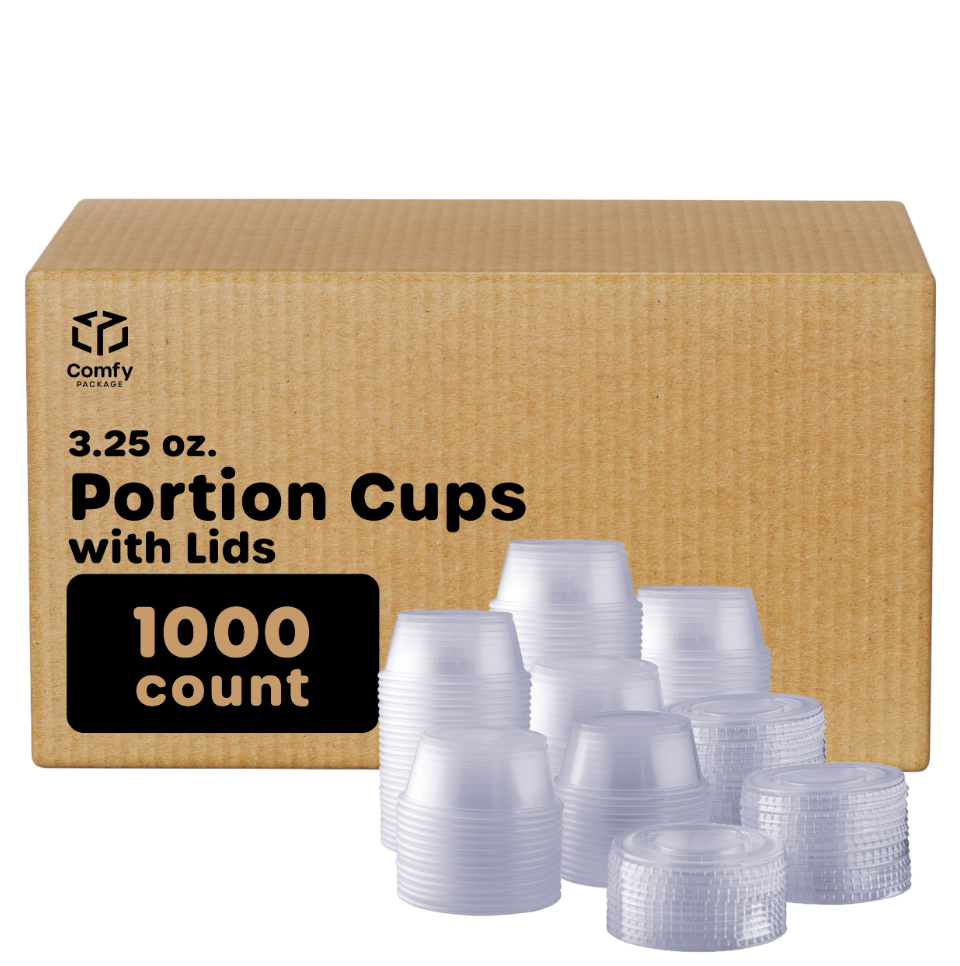 Pantry Value [Case of 2,000] 3.25 oz. Jello Shot Cups with Lids, Small Plastic Condiment Containers for Sauce, Salad Dressings, Ramekins, & Portion Control