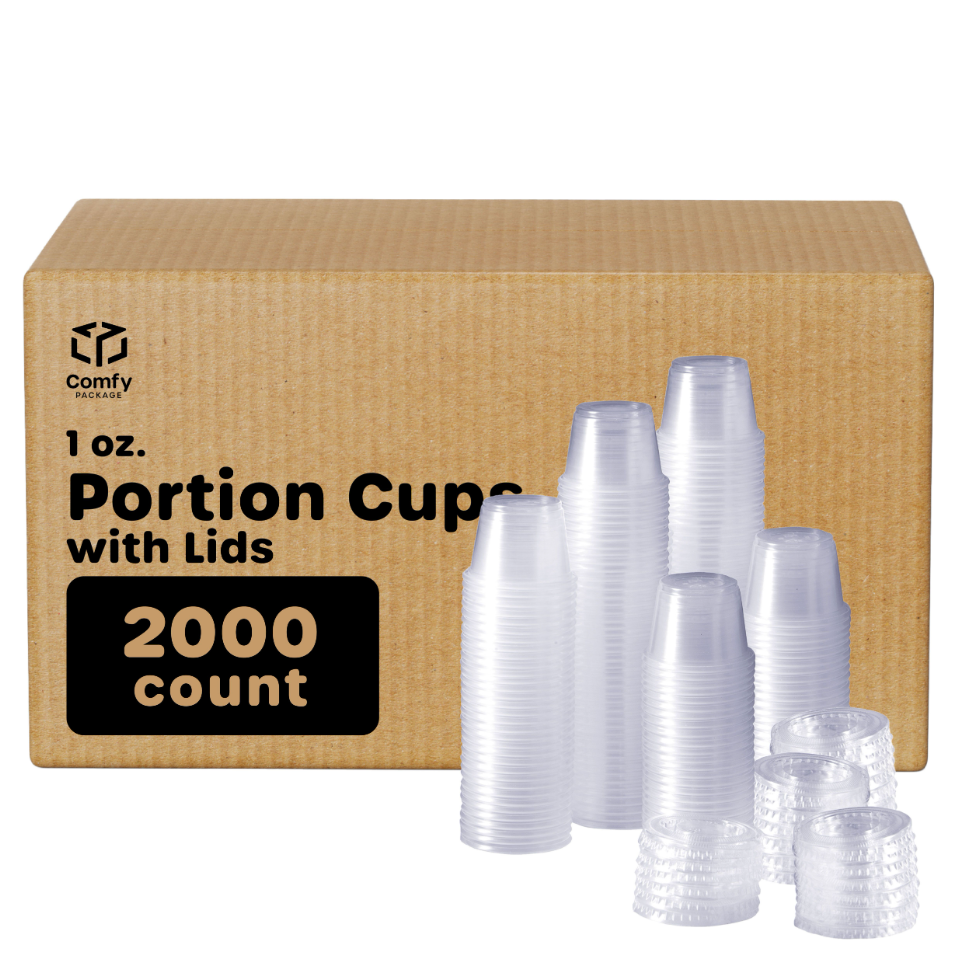 [Case of 2000] Pantry Value 1 oz. Cups with Lids, Small Plastic Condiment Containers for Sauce, Salad Dressings, Ramekins, & Portion Control