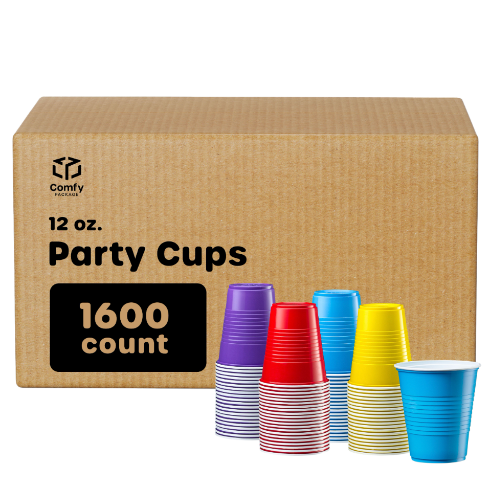 [Case of] Disposable Party Plastic Cups 12 oz. Assorted Colors Drinking Cups