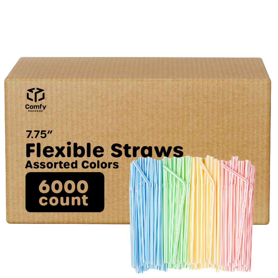 Case of Comfy Package Striped Flexible Drinking Straws