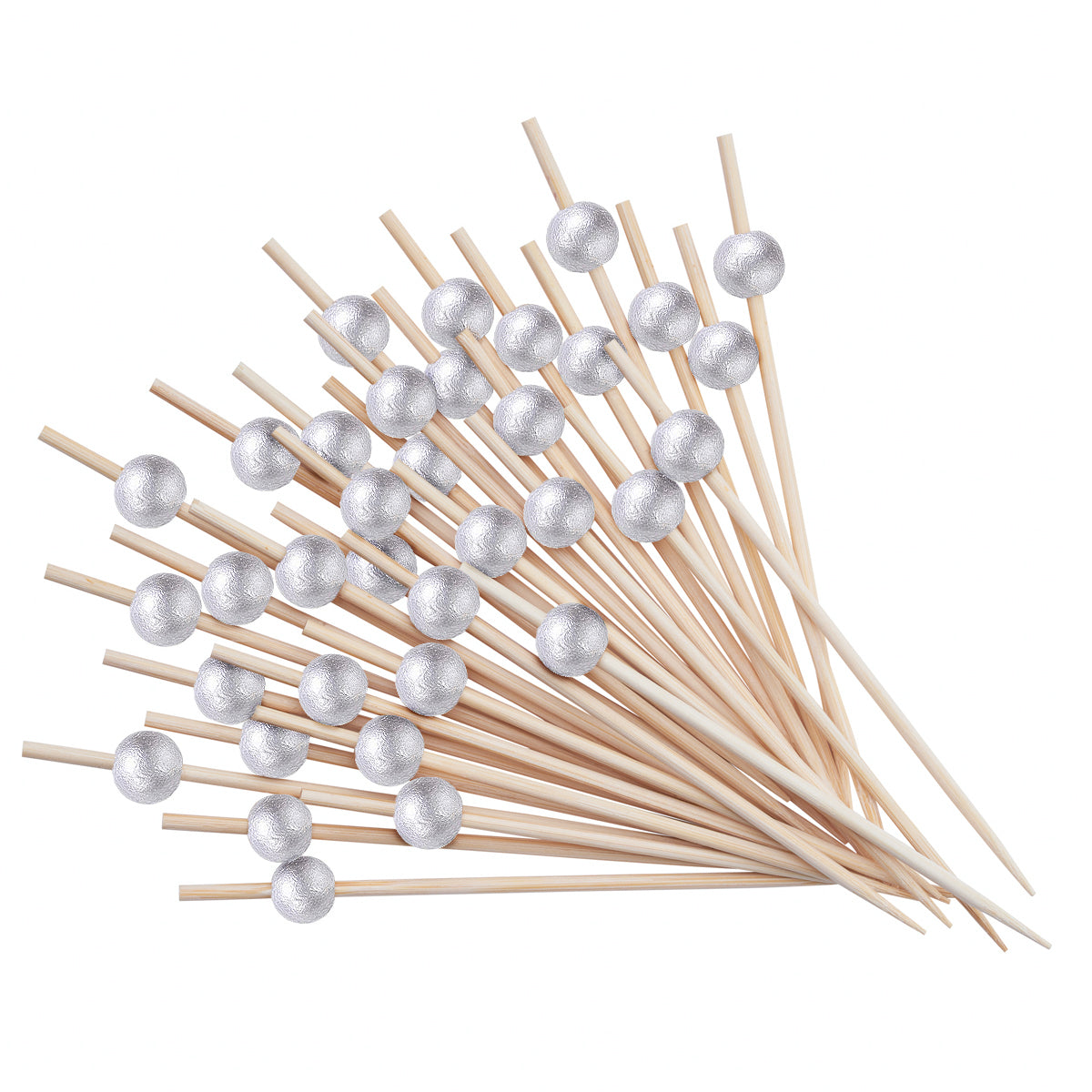 [Case of 10,000] Cocktail Picks & Food Toothpicks - 4.7 Inch Wooden Pick Skewers for Drinks & Appetizers - Fancy Silver Pearl Picks…