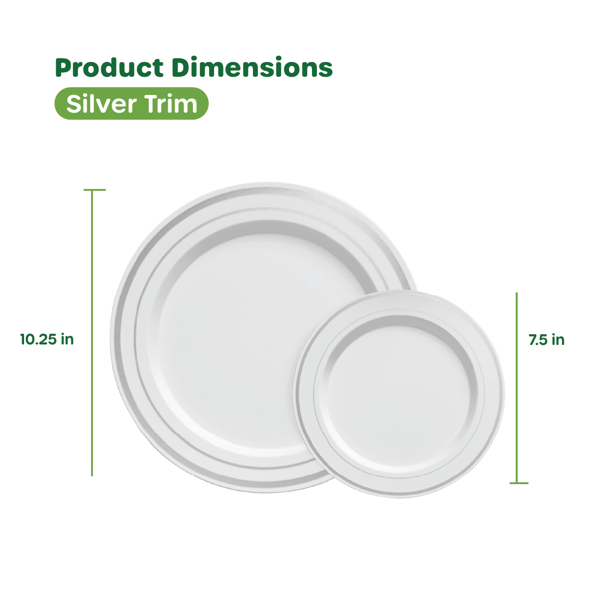 Combo Silver Trim Plastic Plates - Premium Heavy-Duty Disposable 10.25" Dinner Party Plates and Disposable 7.5" Salad Plates