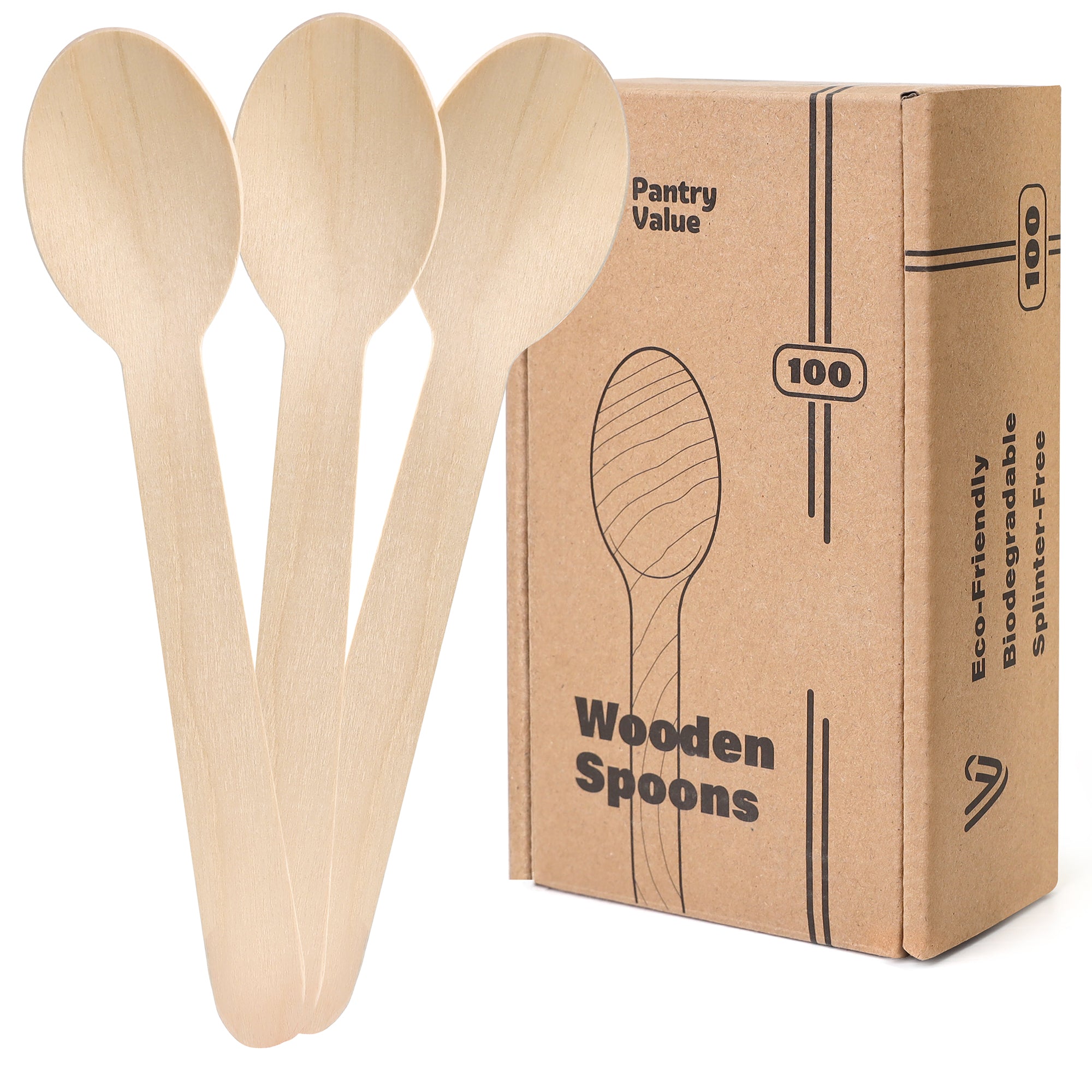 [100 Count] Disposable Wooden Spoons, Splinter-free Biodegradable, Eco-friendly Utensils for Outdoors, Parties, and events…