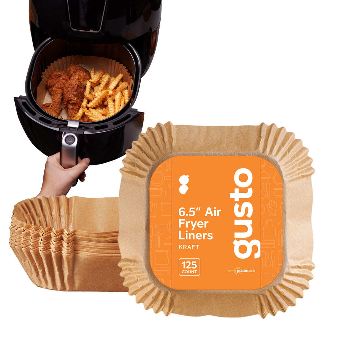 6.5 Inch Disposable Square Air Fryer Liners - Kraft - Comfy Package