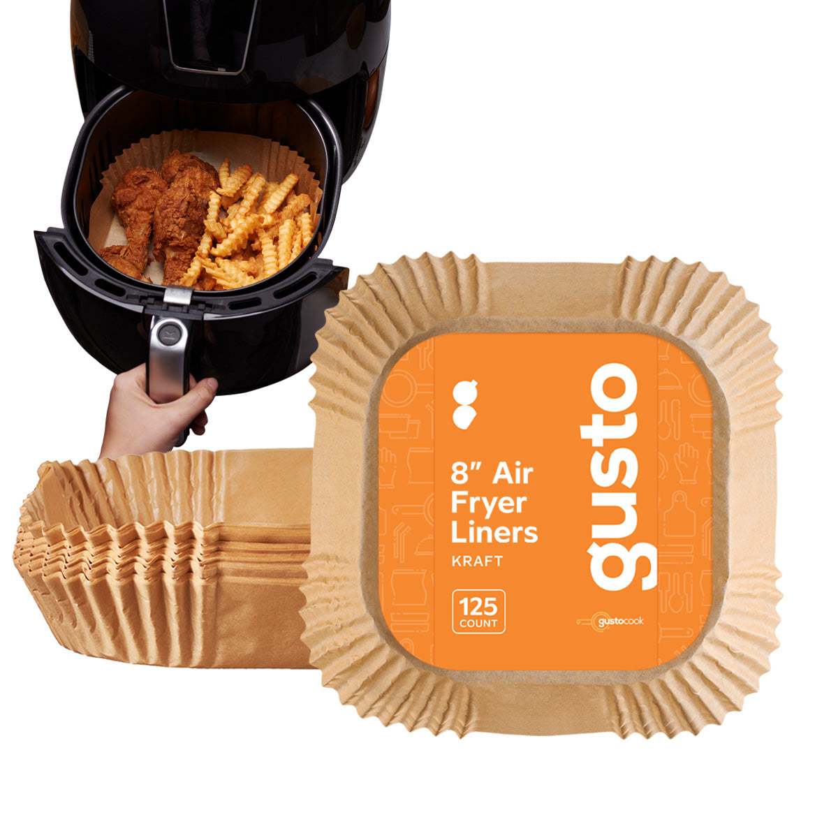 8 Inch Disposable Square Air Fryer Liners - Kraft - Comfy Package