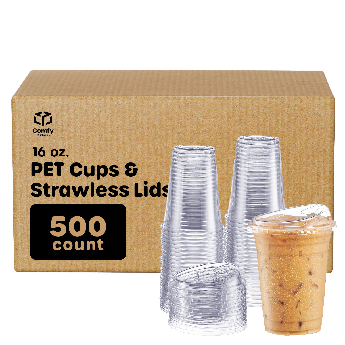 16 oz. Crystal Clear Plastic Cups With Strawless Sip-Lids