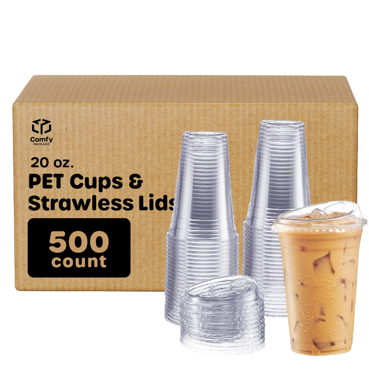 20 oz. Crystal Clear Plastic Cups With Strawless Sip-Lids