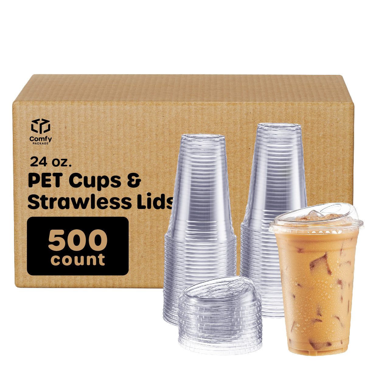 24 oz. Crystal Clear Plastic Cups With Strawless Sip-Lids