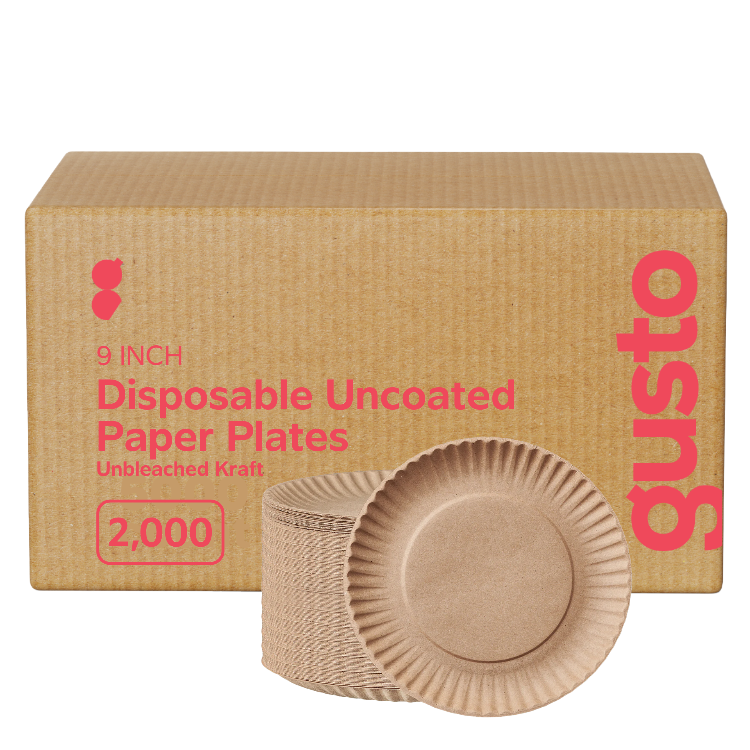 [Case of 2000] Disposable Kraft Uncoated Paper Plates, 9 Inch Large- Unbleached