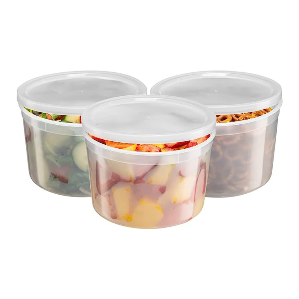 64 oz. Plastic Food Storage Deli Containers With Lids, Ice Cream Bucket & Soup Pail