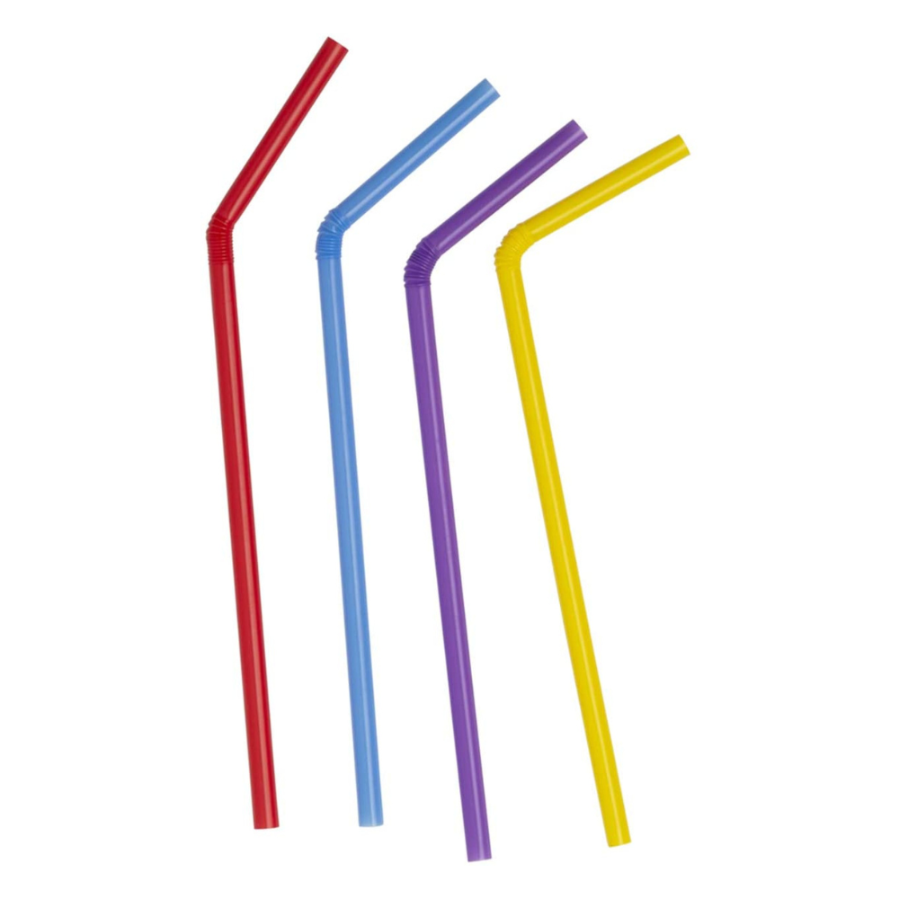 Flexible Disposable Plastic Drinking Straws - Assorted Colors