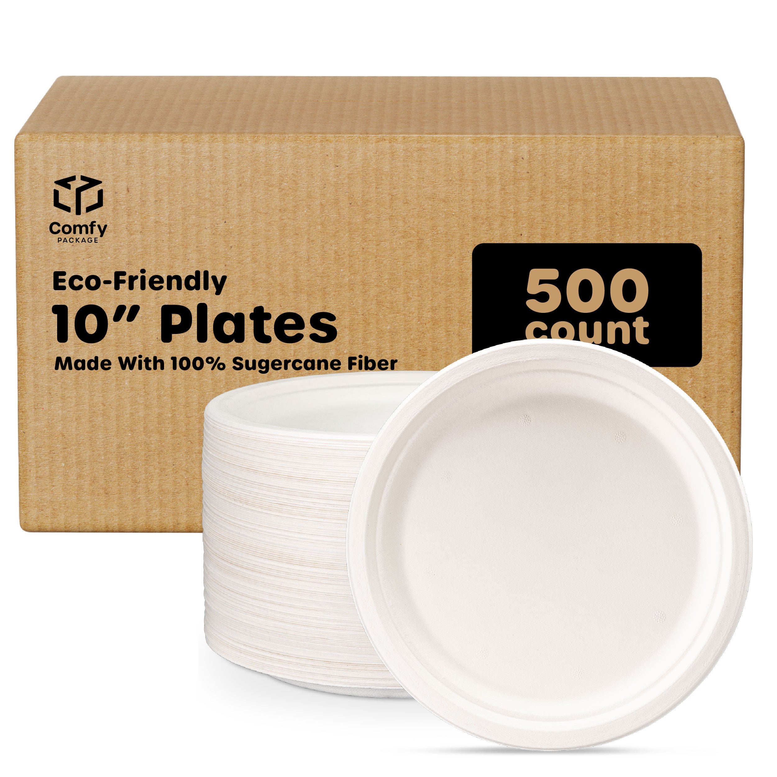 100% Compostable 10 Inch Heavy-Duty Plates, Eco-Friendly Disposable Sugarcane Paper Plates