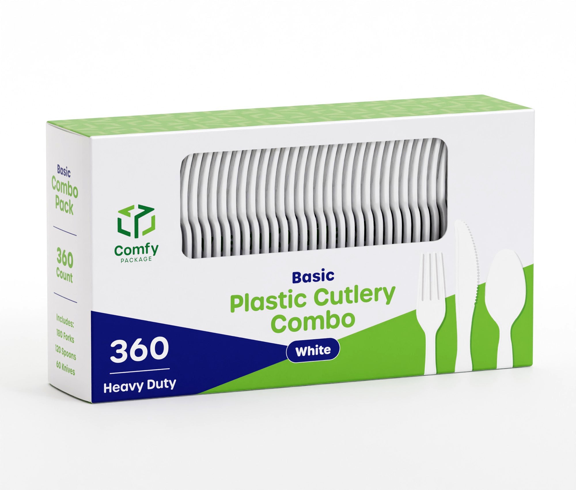 [Case of 2160] Premium Heavyweight Disposable White Plastic Silverware - 1080 Forks, 720 Spoons and 360 Knives Cutlery