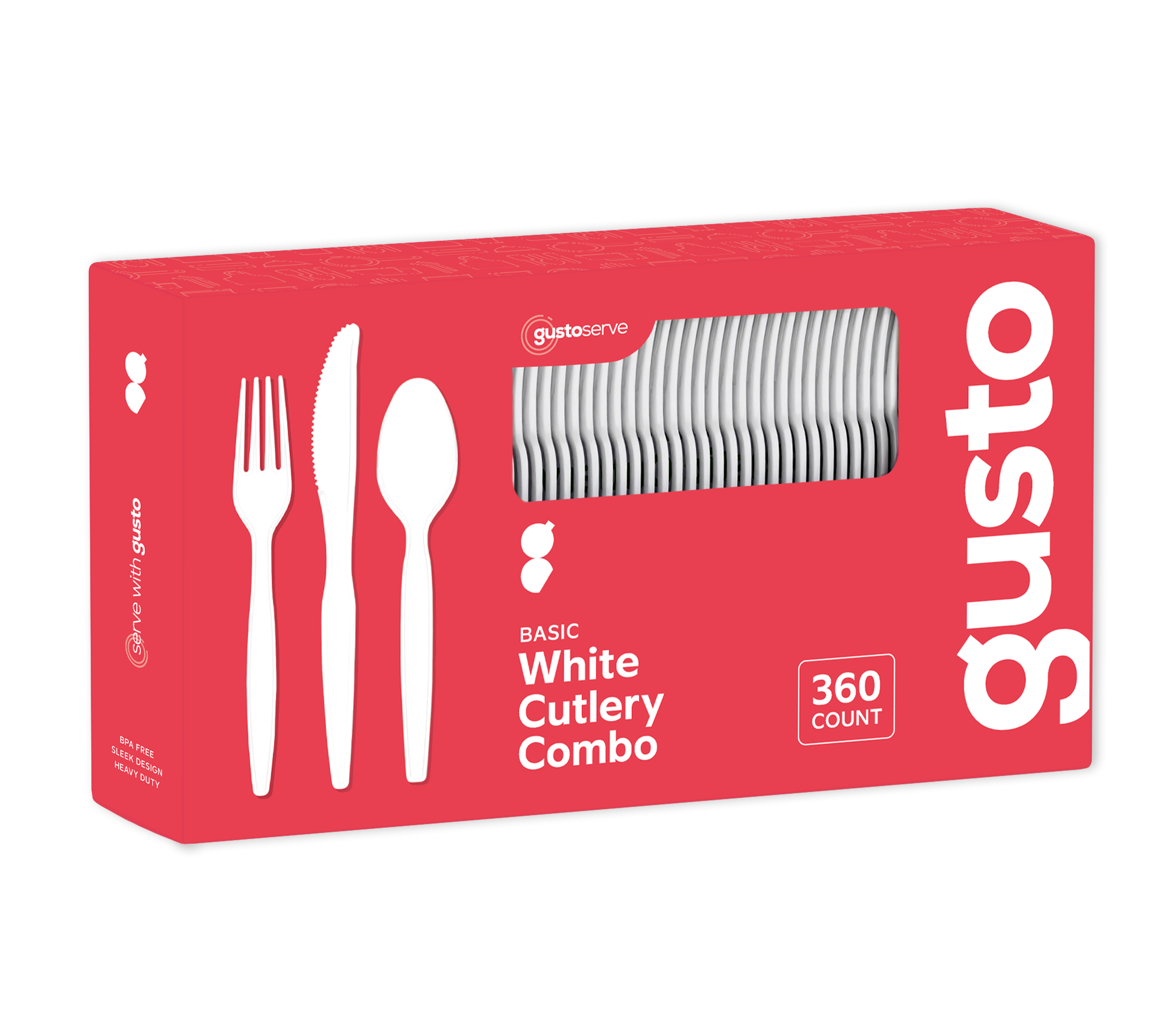 [360 Combo Pack] Premium Heavyweight Disposable White Plastic Silverware - 180 Forks, 120 Spoons and 60 Knives Cutlery