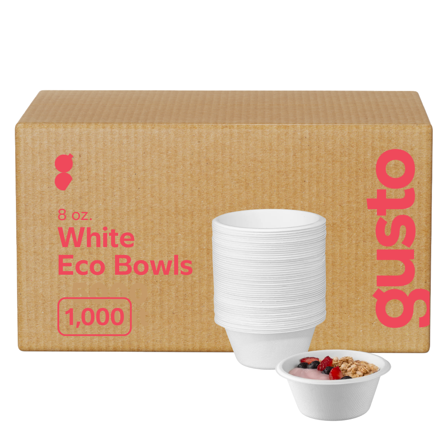 [Case of 1000] 100% Compostable 8 oz. Heavy-Duty Bowls Eco-Friendly Disposable Sugarcane Paper Bowls