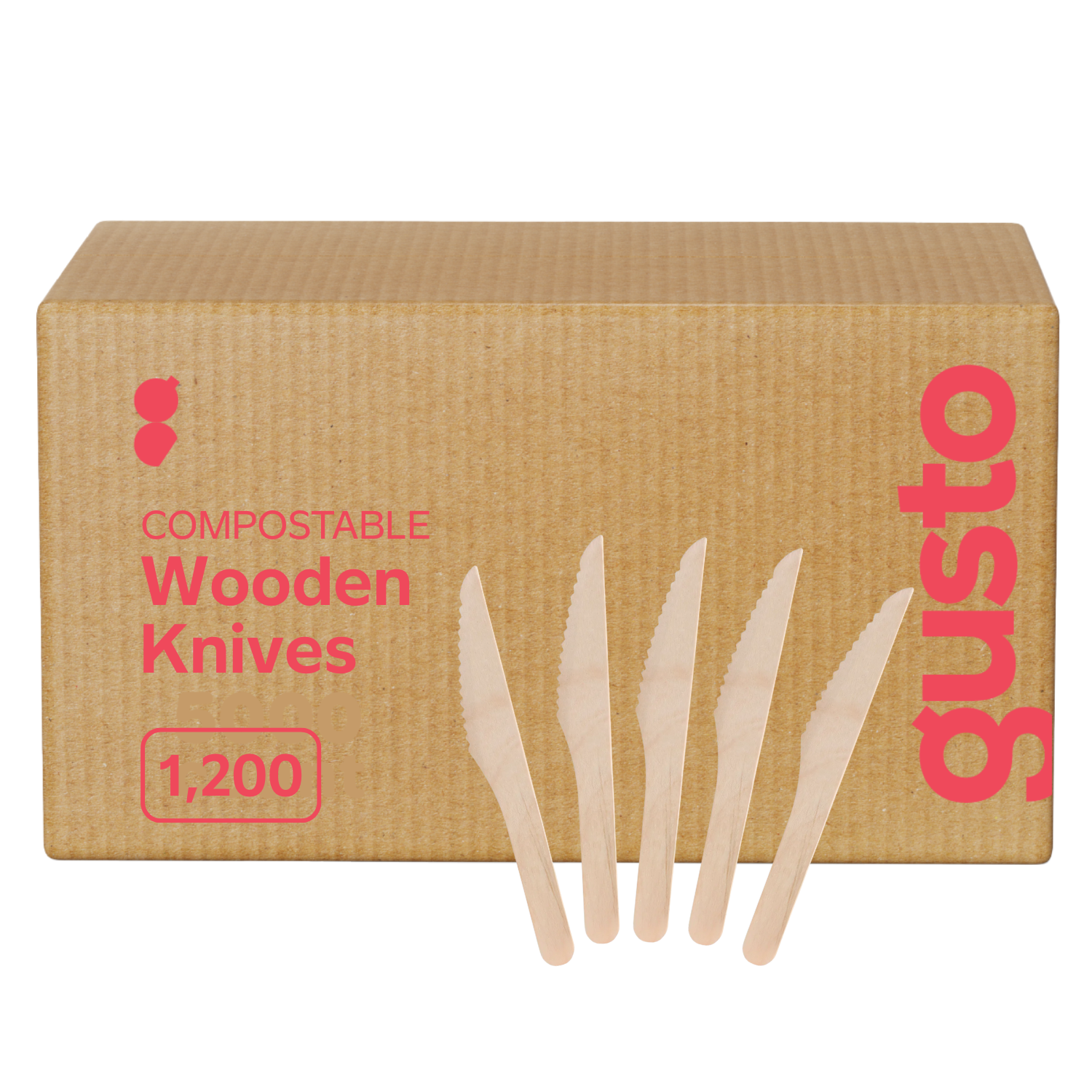 [Case of 1200] Disposable Wooden Knives, Splinter-free Biodegradable, Eco-friendly Utensils for Outdoors, Parties, and Events