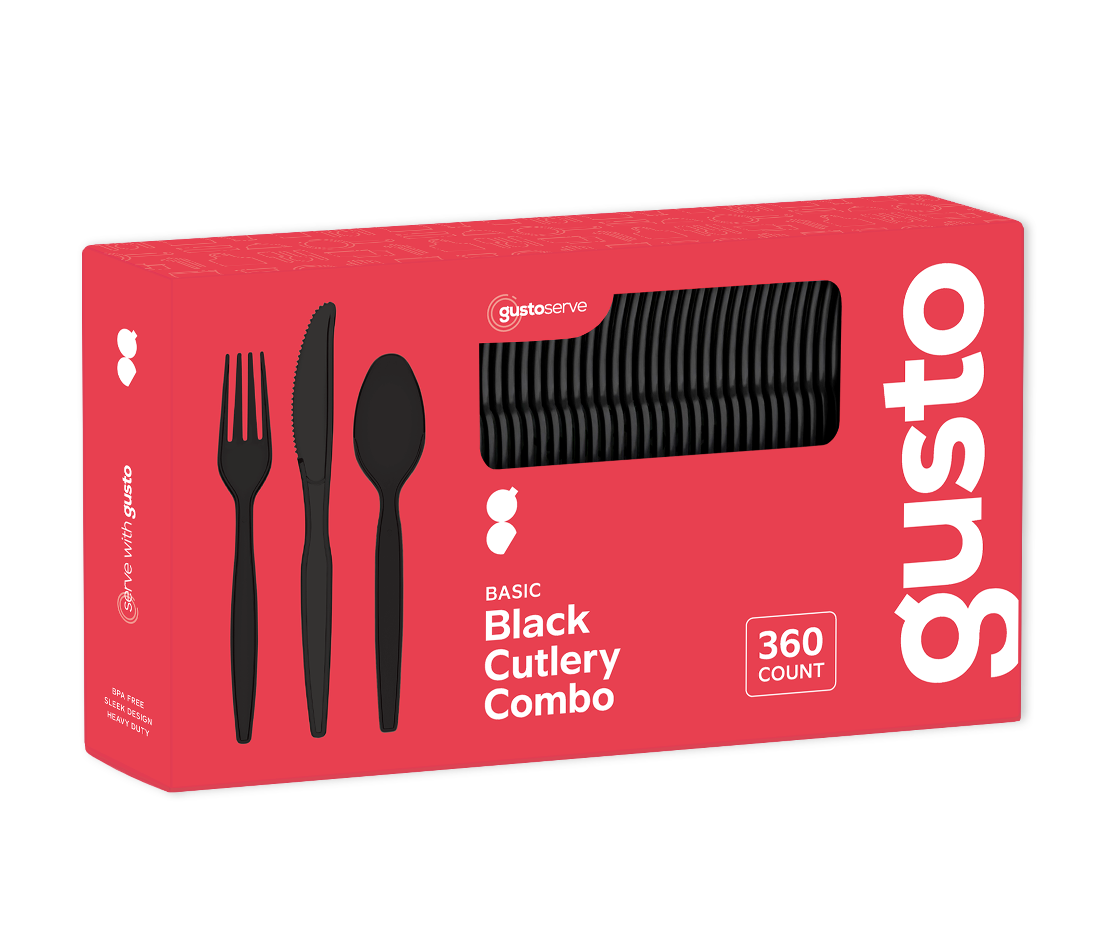 [360 Combo Pack] Premium Heavyweight Disposable Black Plastic Silverware - 180 Forks, 120 Spoons and 60 Knives Cutlery