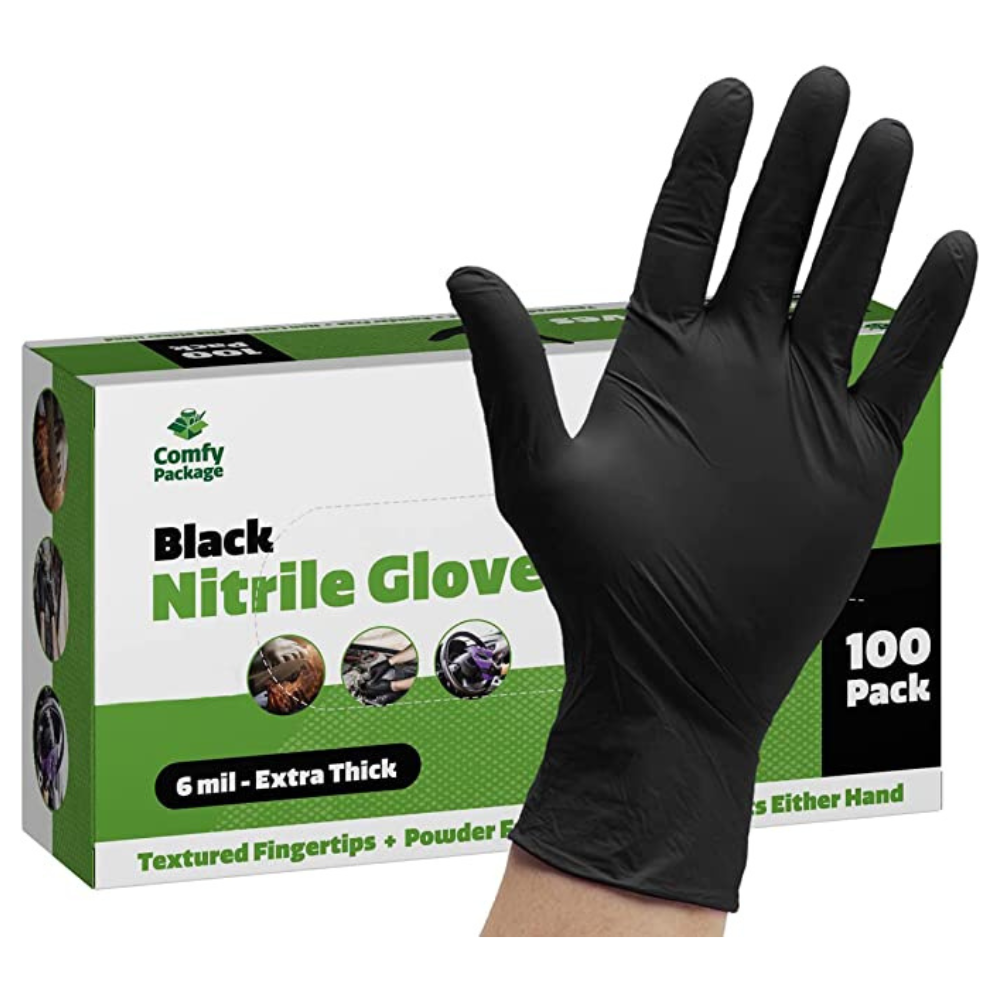 Black Nitrile Disposable Gloves 6 Mil. Extra Strength Latex & Powder Free, Textured Fingertips Gloves - Medium