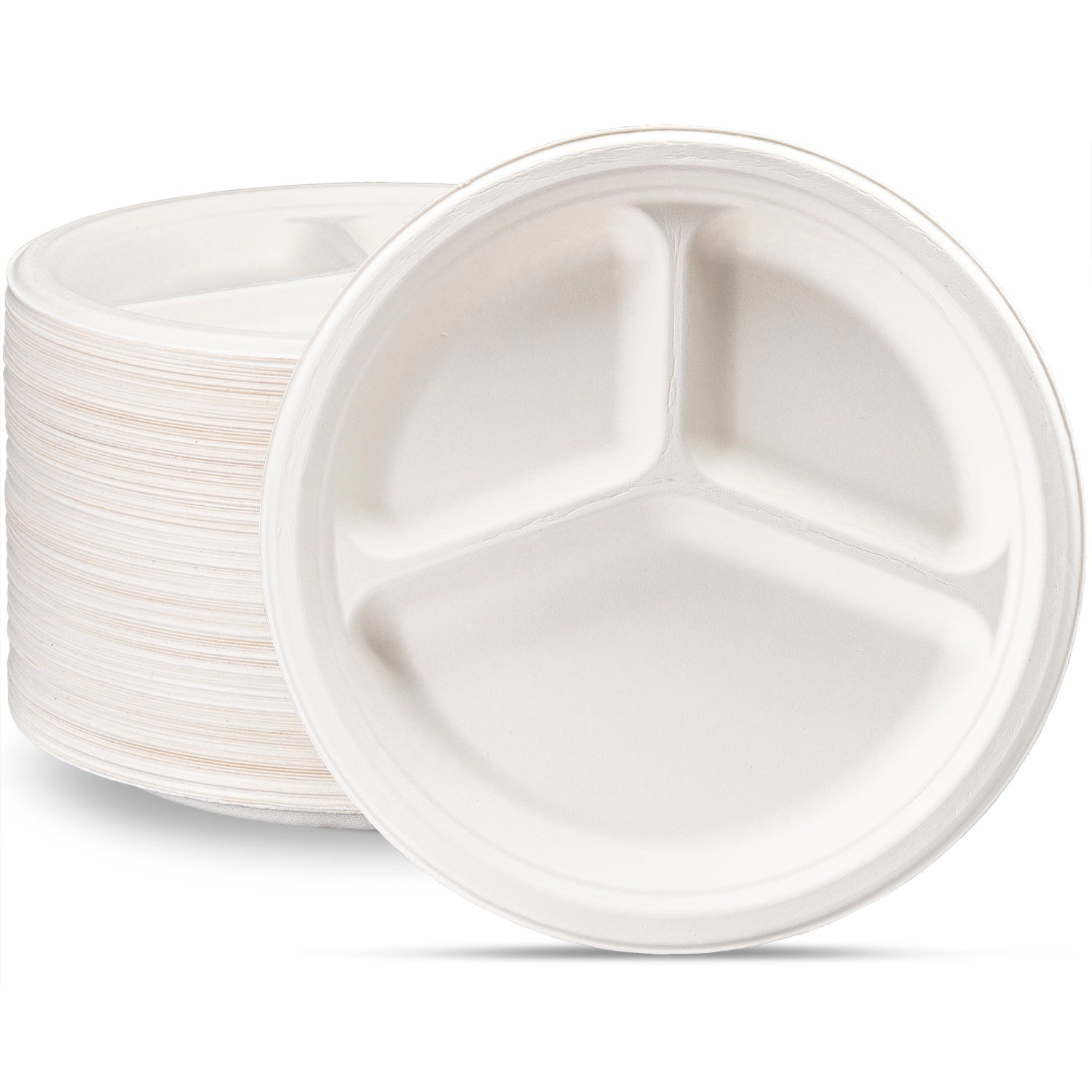10 Inch Heavy-Duty Plates 3 Compartment Eco-Friendly 100% Compostable Disposable Sugarcane Paper Plates - Comfy Package