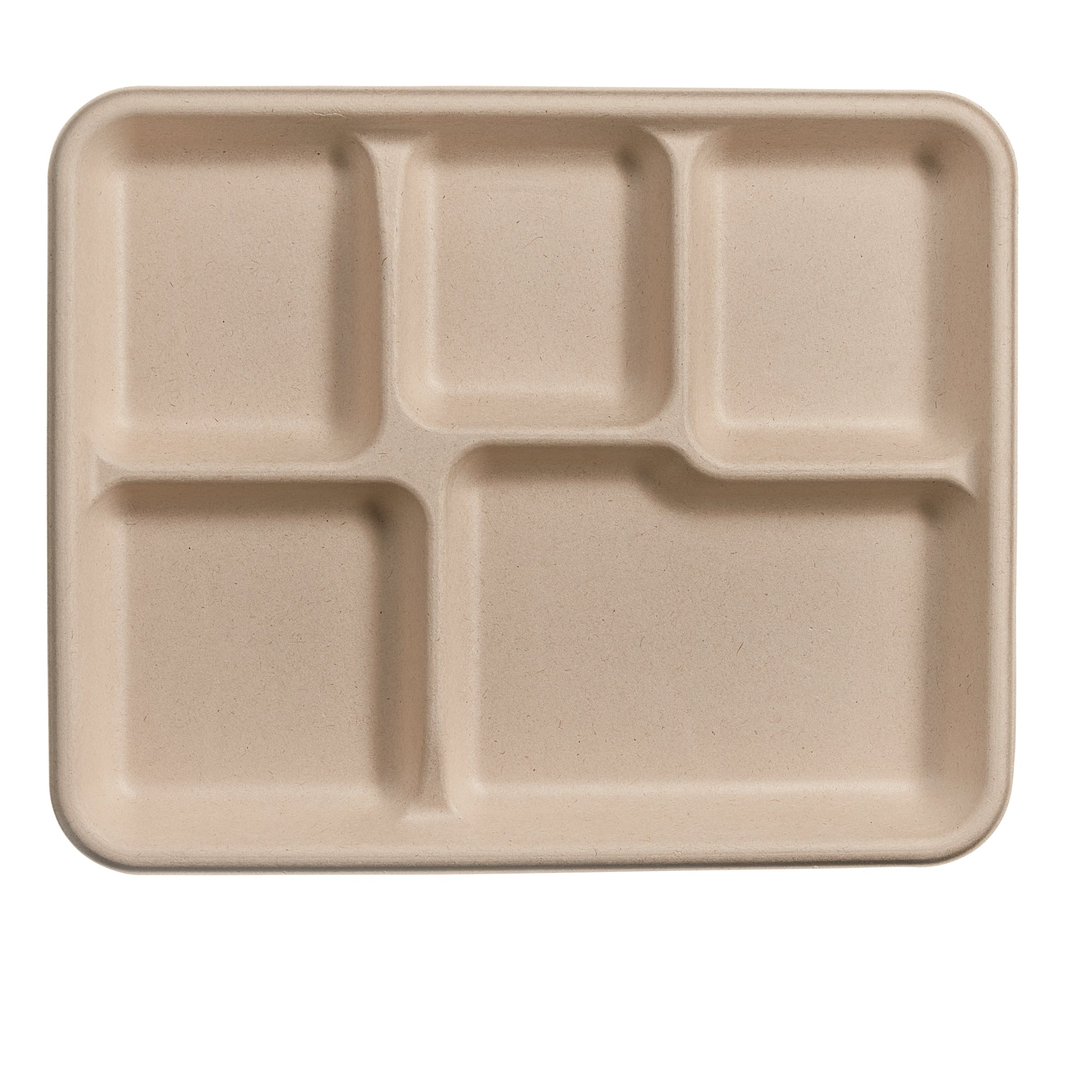 100% Compostable 5 Compartment Plates Eco-Friendly Disposable Sugarcane 10 inch Paper Trays - Brown Unbleached