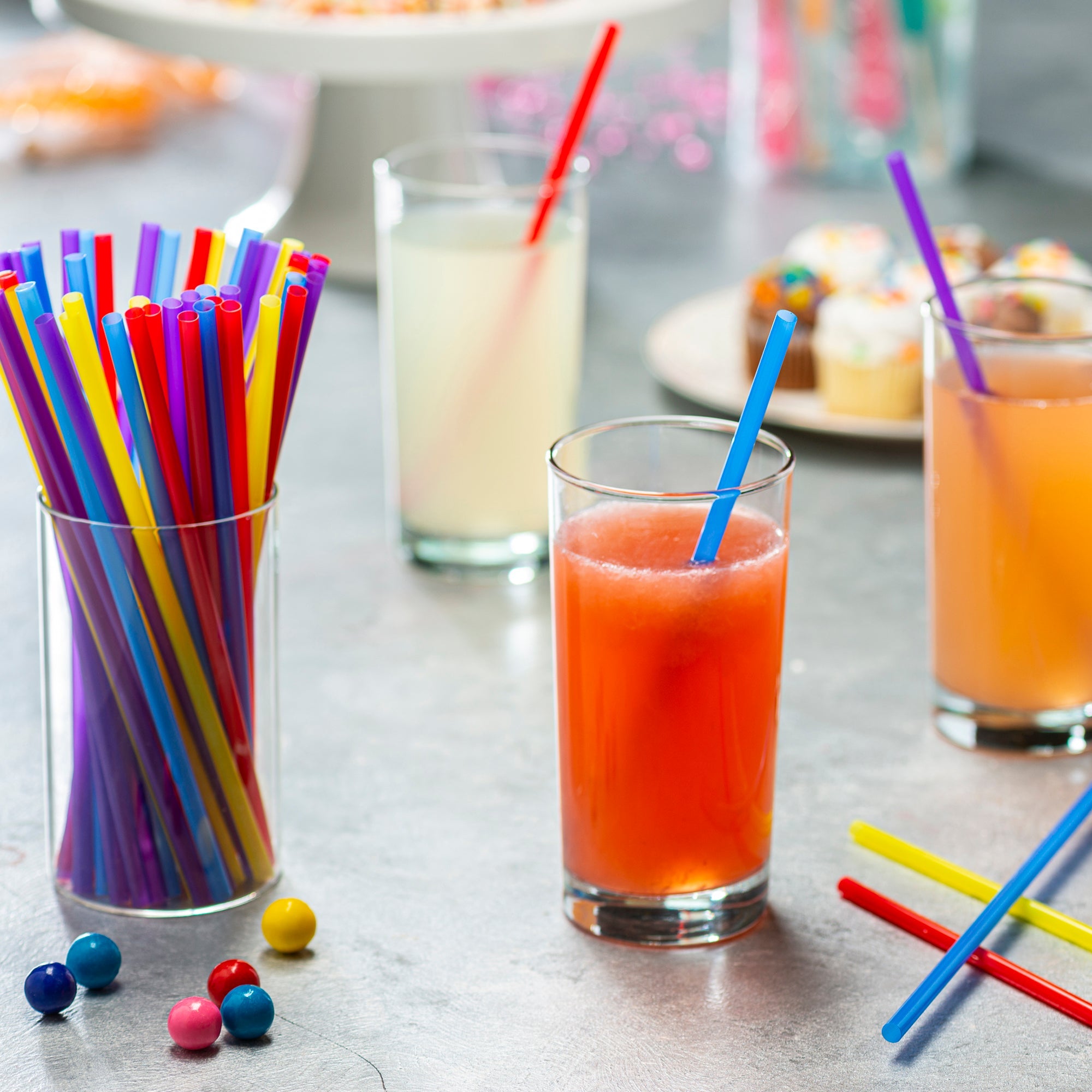 [Case of 10,000] Disposable Plastic Drinking Straws - 7.75" High - Assorted Colors