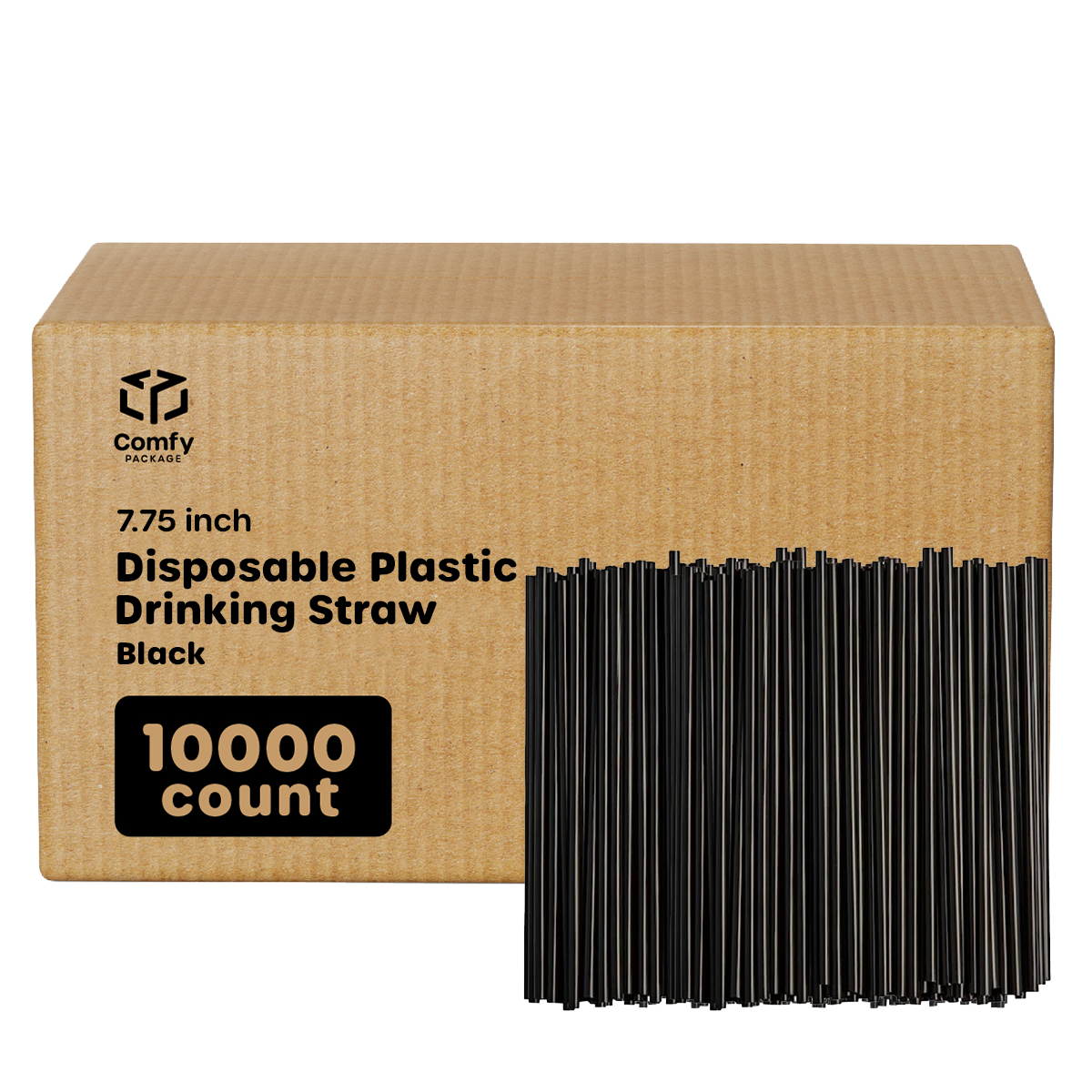 [Case of 10000] Disposable Plastic Drinking Straws - 7.75" High - Black