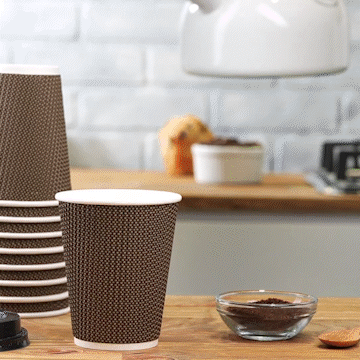 10 oz. Insulated Brown Patterned Ripple Paper Hot Coffee Cups With Lids - Comfy Package