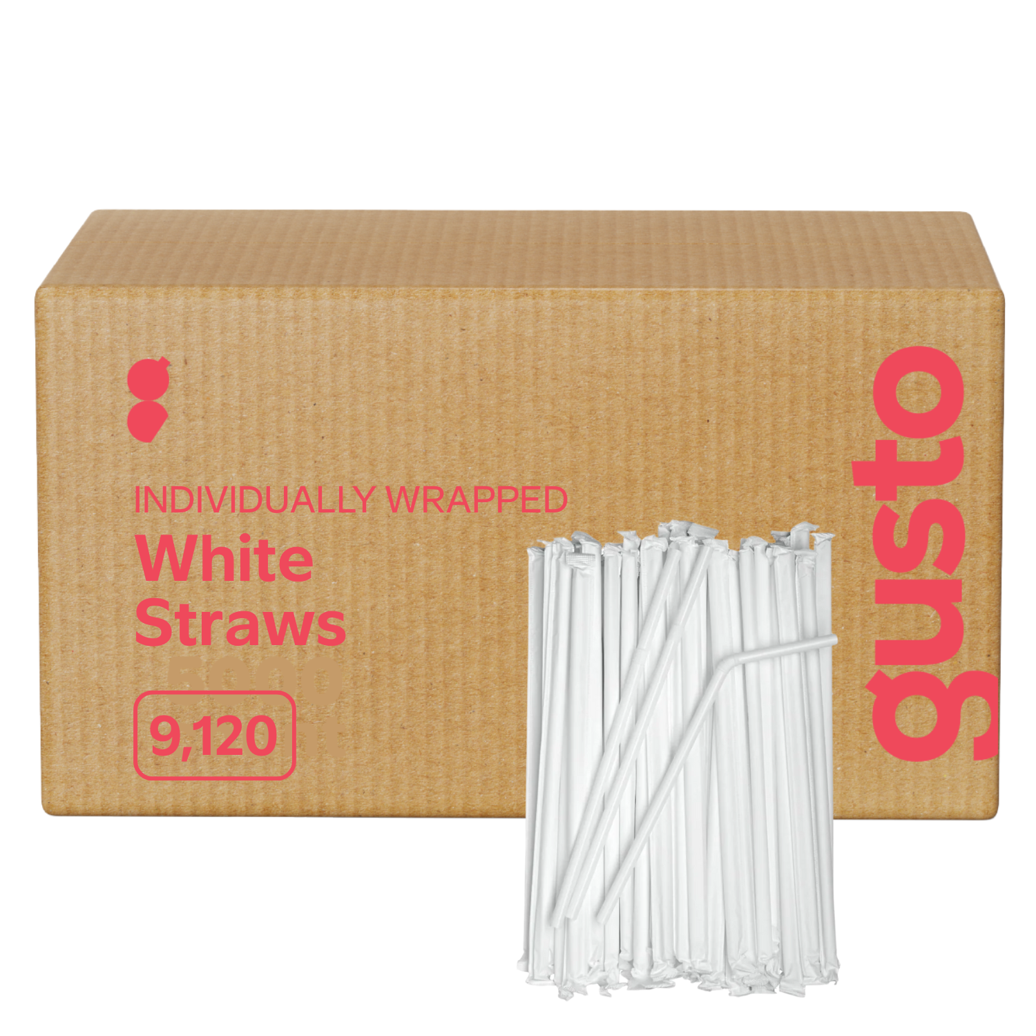 [Case of 9120] - Individually Wrapped 7.75 Inch White Plastic Flexible Straws