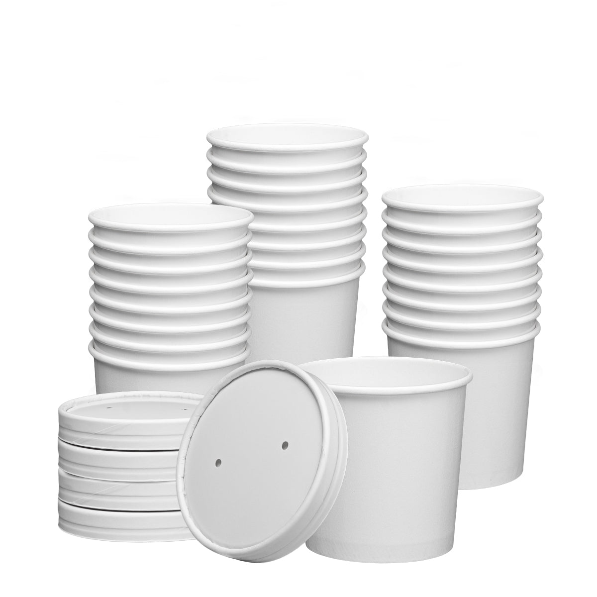 12 oz. Paper Food Containers With Vented Lids, To Go Hot Soup Bowls, Disposable Ice Cream Cups, White