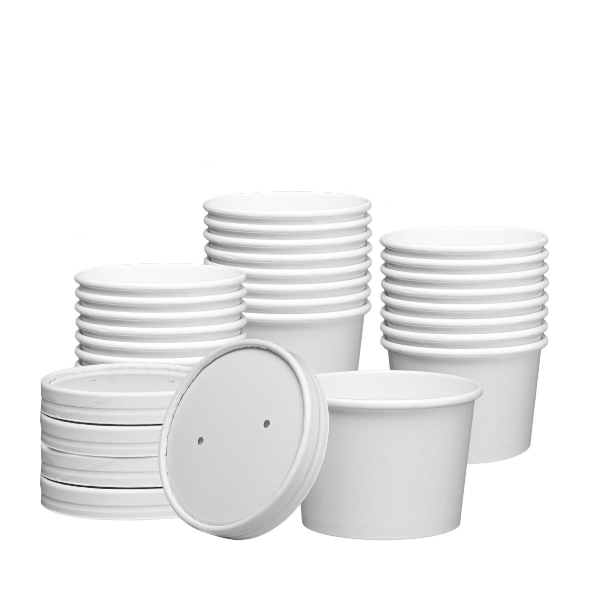 8 oz. Paper Food Containers With Vented Lids, To Go Hot Soup Bowls, Disposable Ice Cream Cups, White