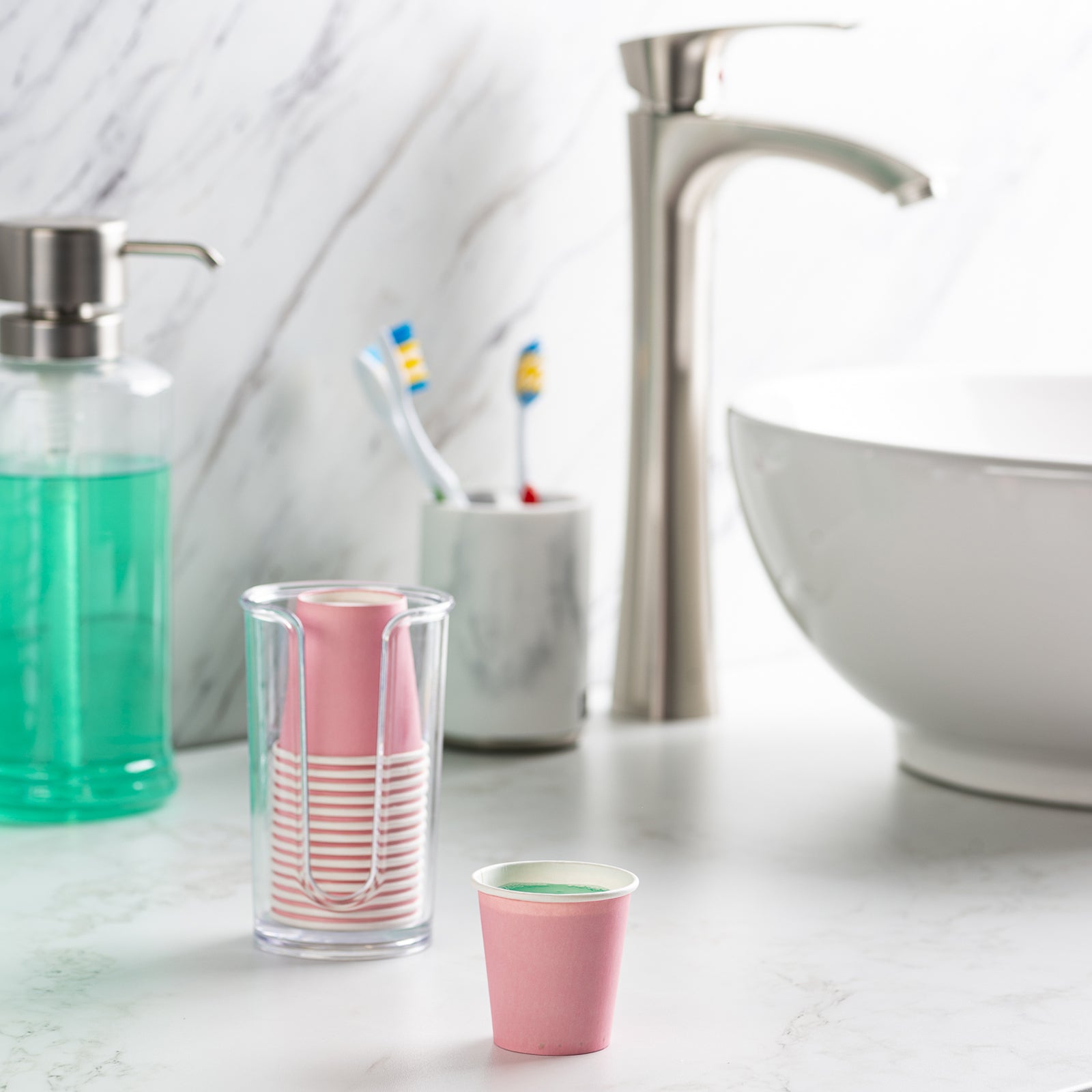 3 oz. Small Paper Cups, Disposable Mini Bathroom Mouthwash Cups - Pink