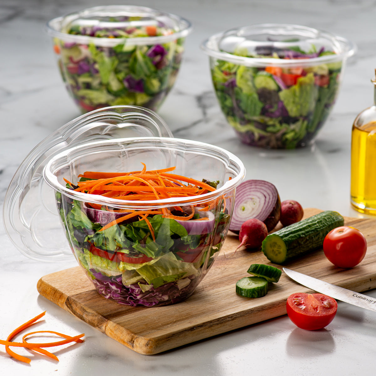 [Case of 150] 48 oz. Plastic Salad Bowls To Go With Airtight Lids