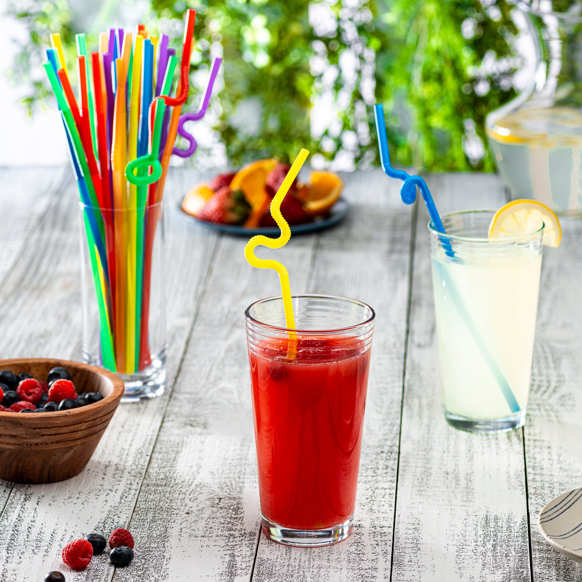 Long Flexible Disposable Plastic Drinking Straws - 10.02" High - Assorted Colors