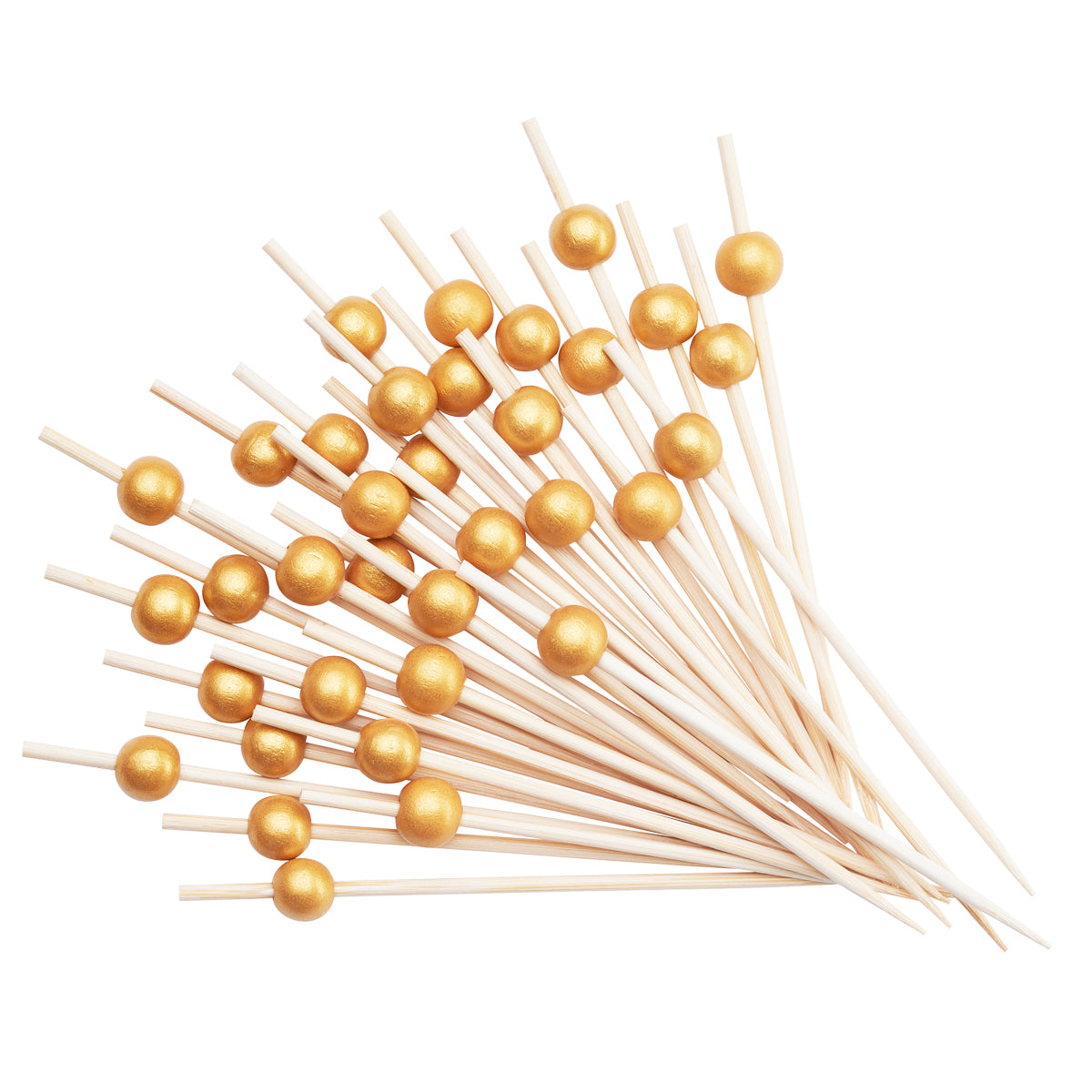 Cocktail Picks & Food Toothpicks - 4.7 Inch Wooden Pick Skewers for Drinks & Appetizers - Fancy Gold Pearl