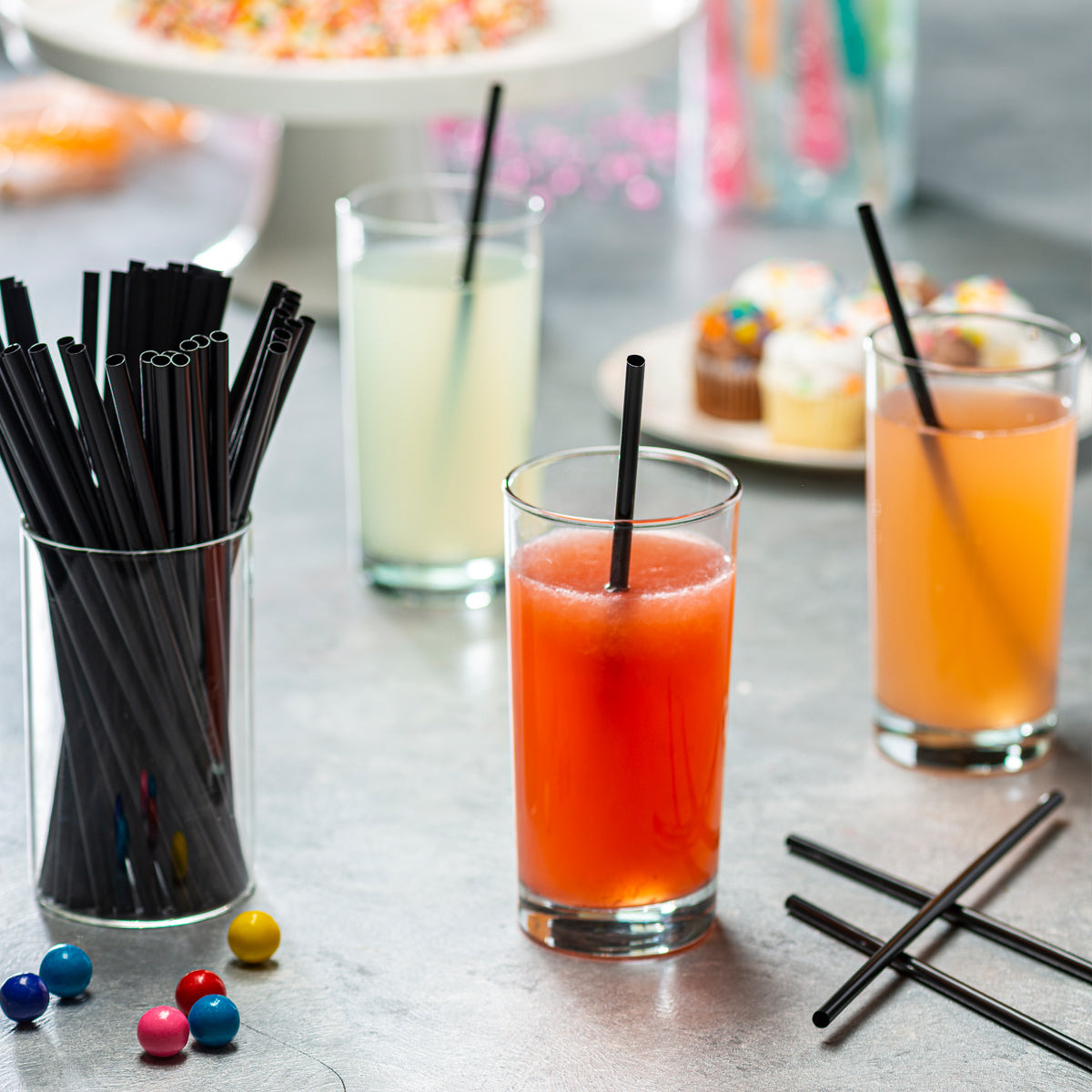 Disposable Plastic Drinking Straws - 7.75" High - Black