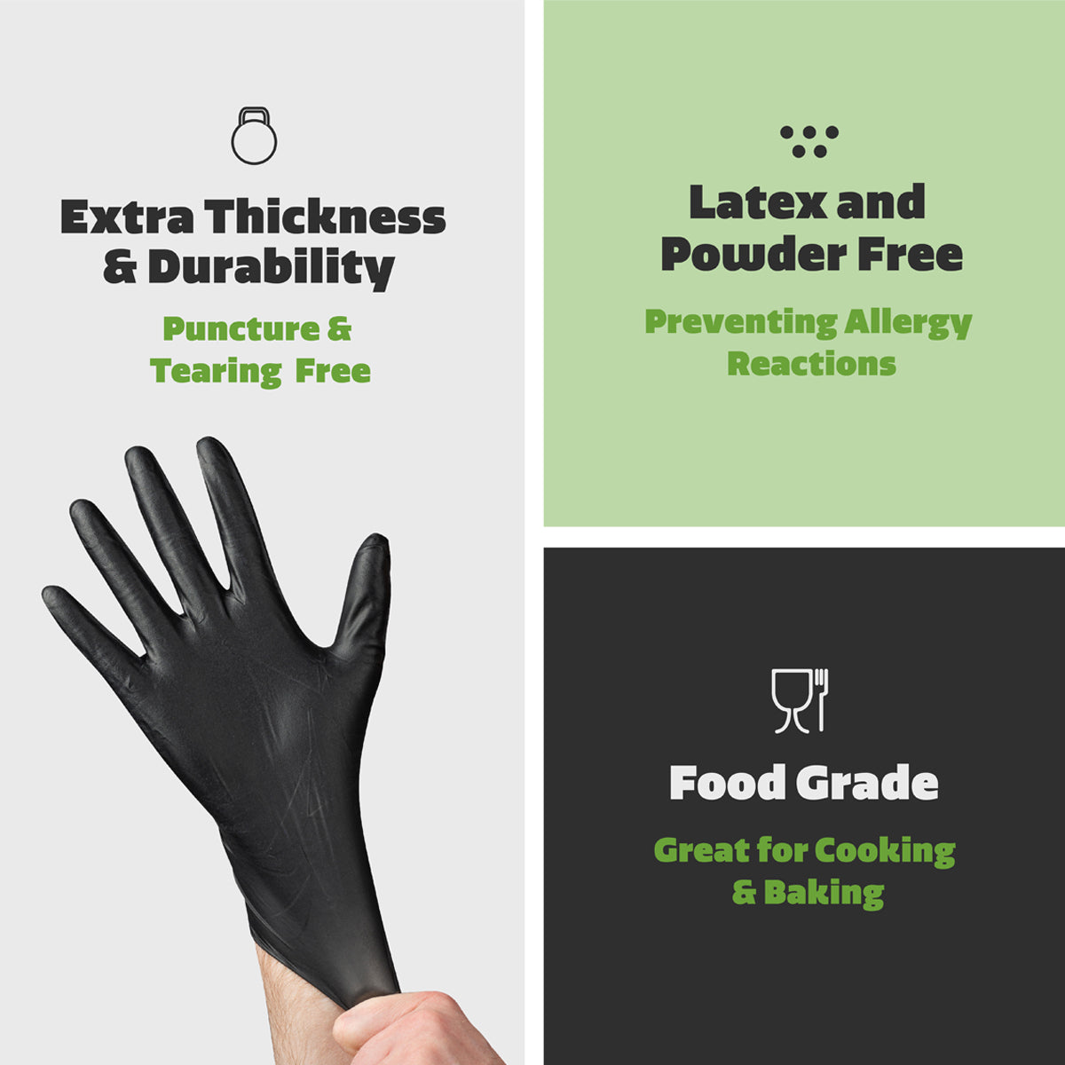 Black Nitrile Disposable Gloves 6 Mil. Extra Strength Latex & Powder Free, Textured Fingertips Gloves - Large