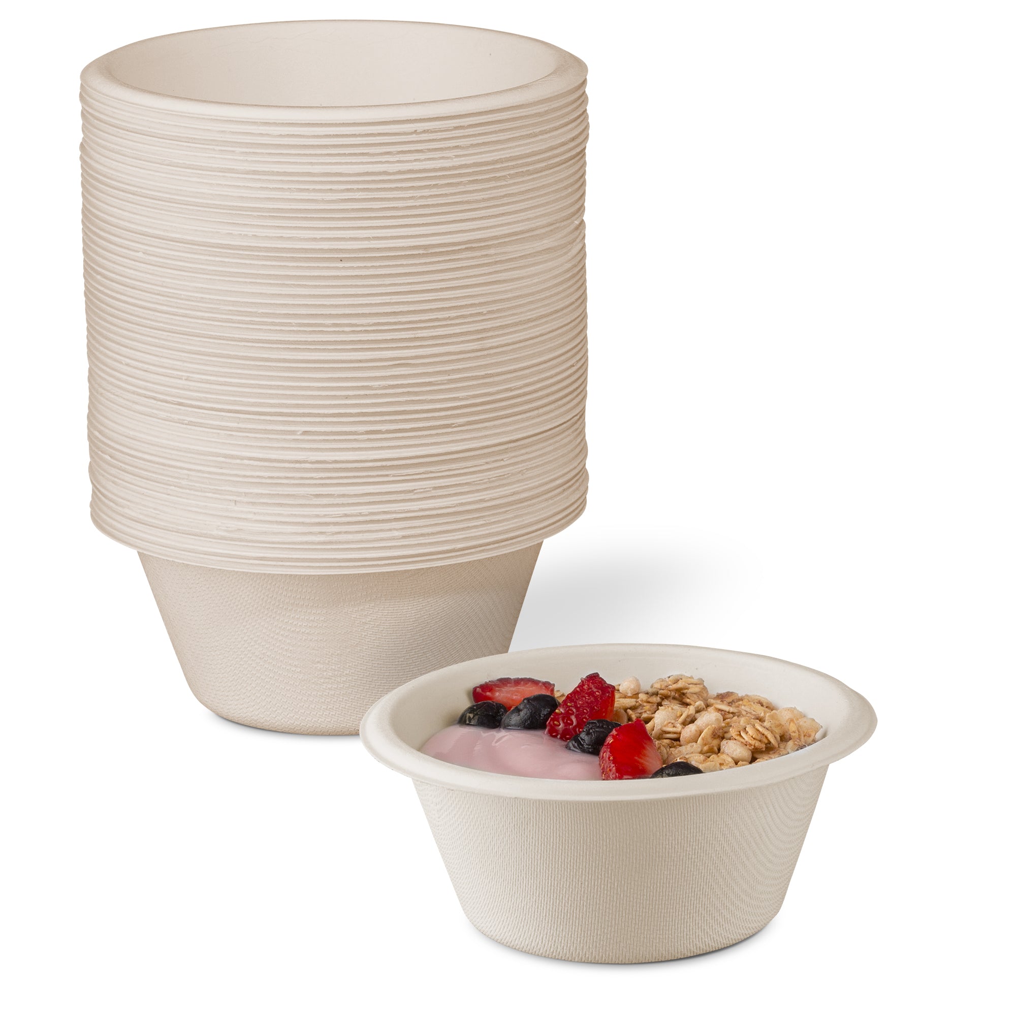 100% Compostable 8 oz. Heavy-Duty Paper Bowls Eco-Friendly Disposable Sugarcane - Kraft