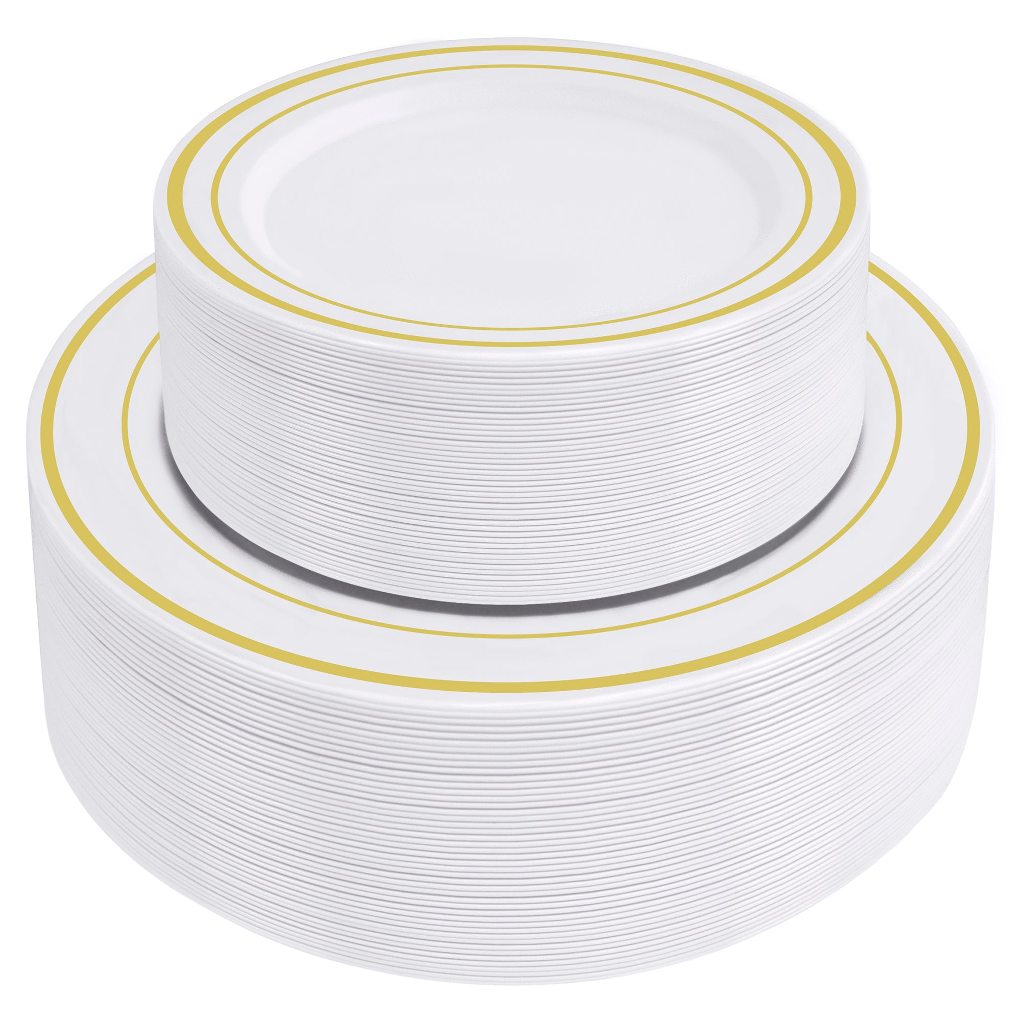 Combo Gold Trim Plastic Plates - Premium Heavy-Duty Disposable 10.25" Dinner Party Plates and Disposable 7.5" Salad Plates