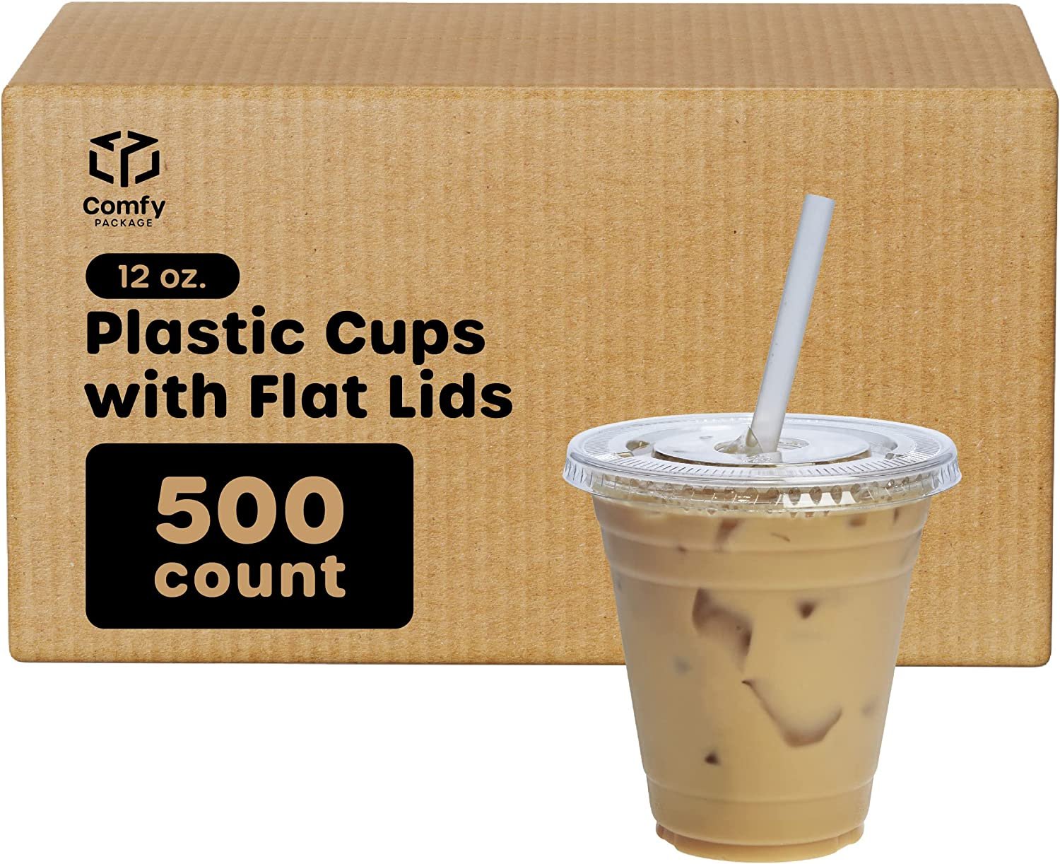 [Case of 500] 12 oz. Plastic Cups With Flat Lids