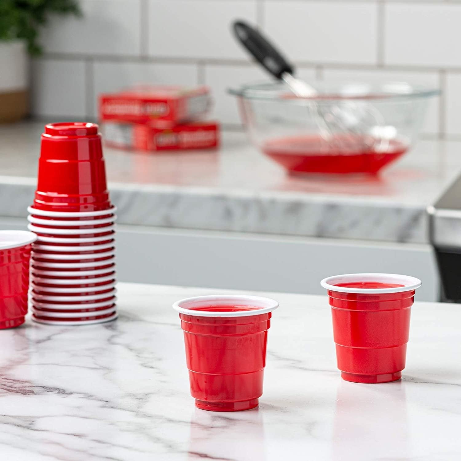 [Case Of] 2 oz. Mini Plastic Shot Glasses - Red Disposable Jello Shot Cups